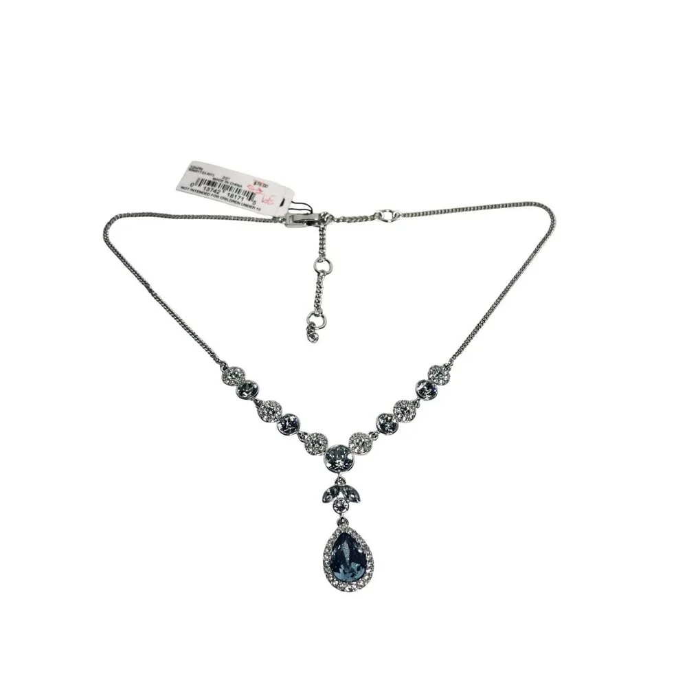 Givenchy Silver Tone With Clear And Pale Blue Crystals Statement Necklace (6296) - Picture 7 of 8